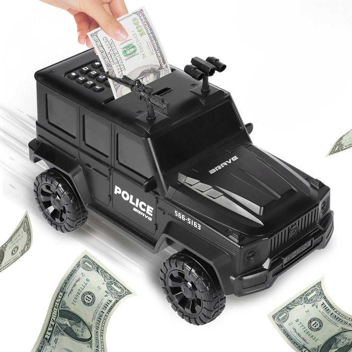 Детска касичка полицейска кола с парола и автоматично прибиране