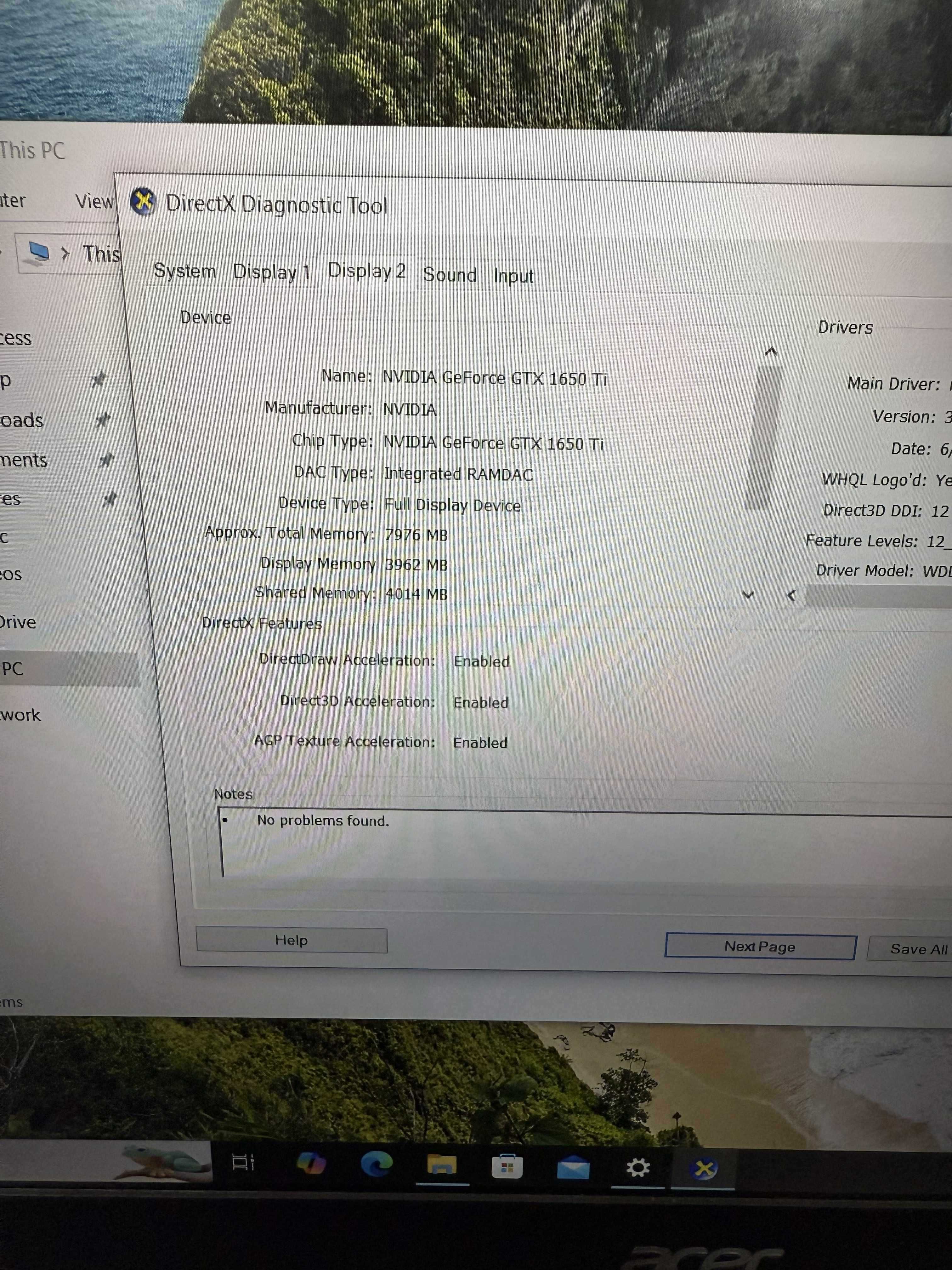 Laptop Acer Aspire A715-75G i7-9750H 8GB 512SSD 1650Ti 4GB VRAM