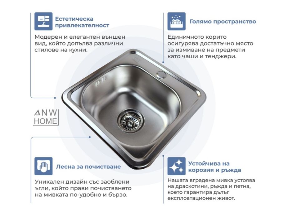 Стоманена мивка нова