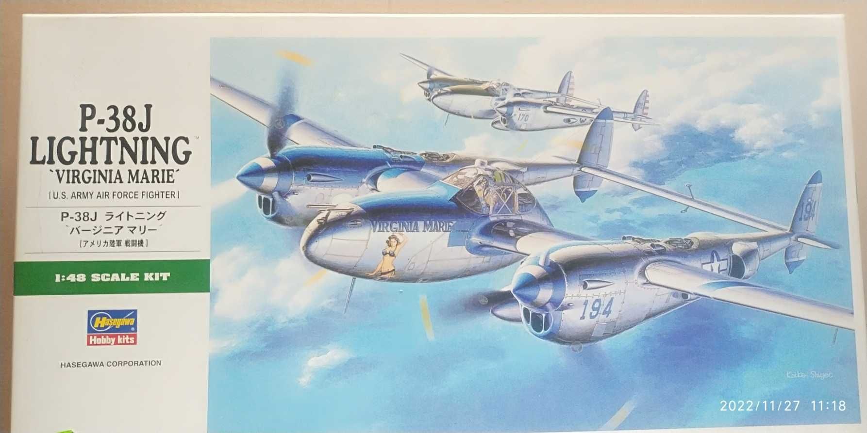 Macheta avion Hasegawa 1/48 P-38J Lightning