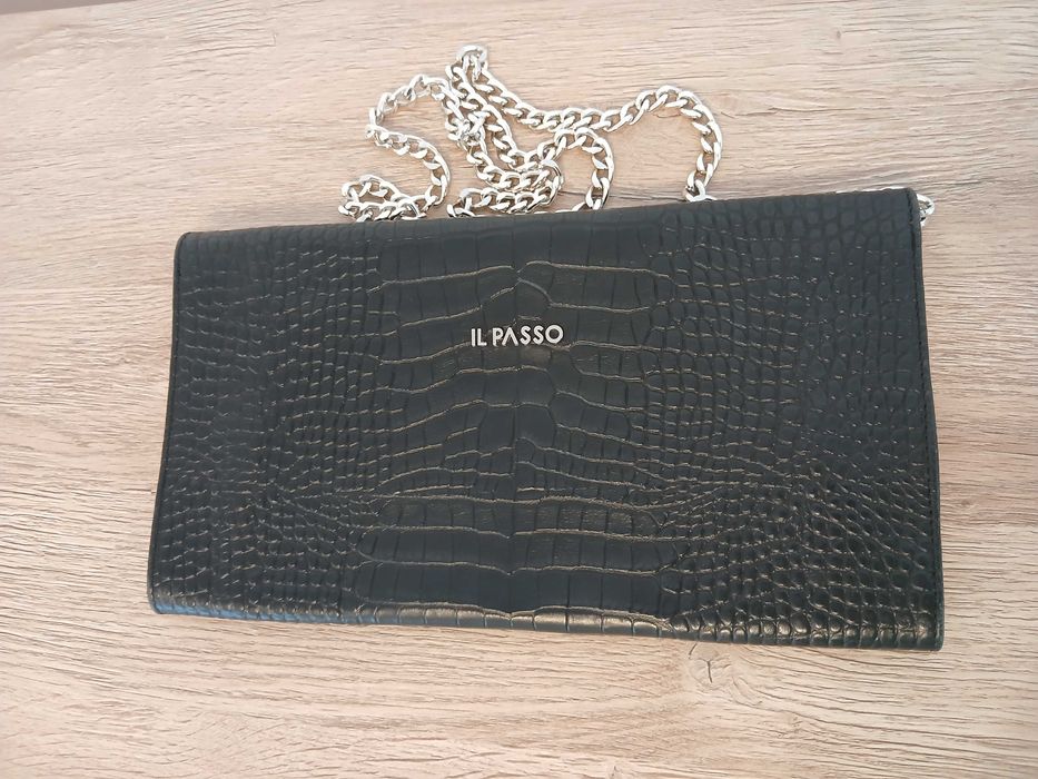Geantă plic Il Passo – piele naturală tip crocodil, culoare neagră