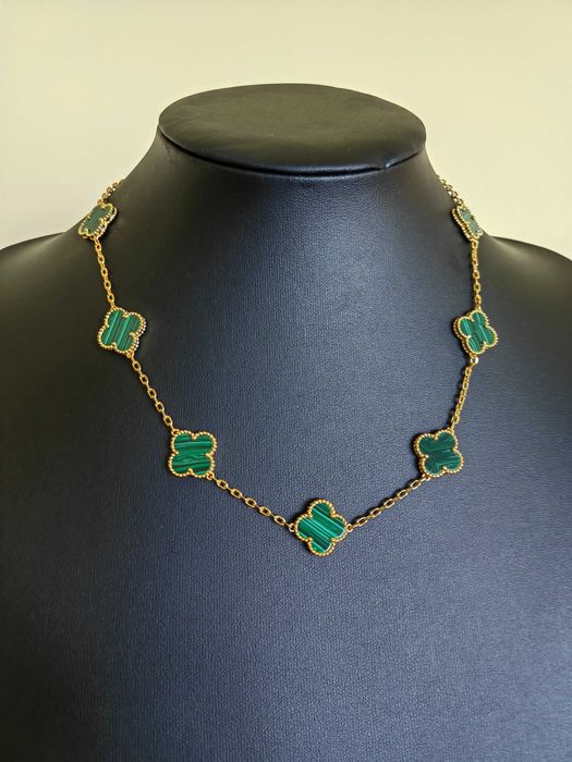Дамско колие с 10 детелини от зелен малахит - Van Cleef & Arpels VCA