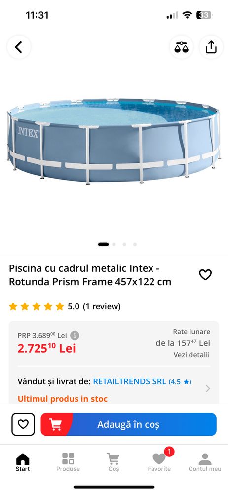 Vand piscina supraterana rotunda intex