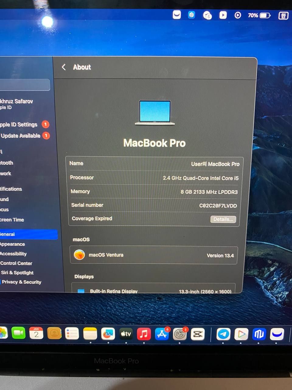 MacBook Pro 2019 versiya (2023)chiqarilgan