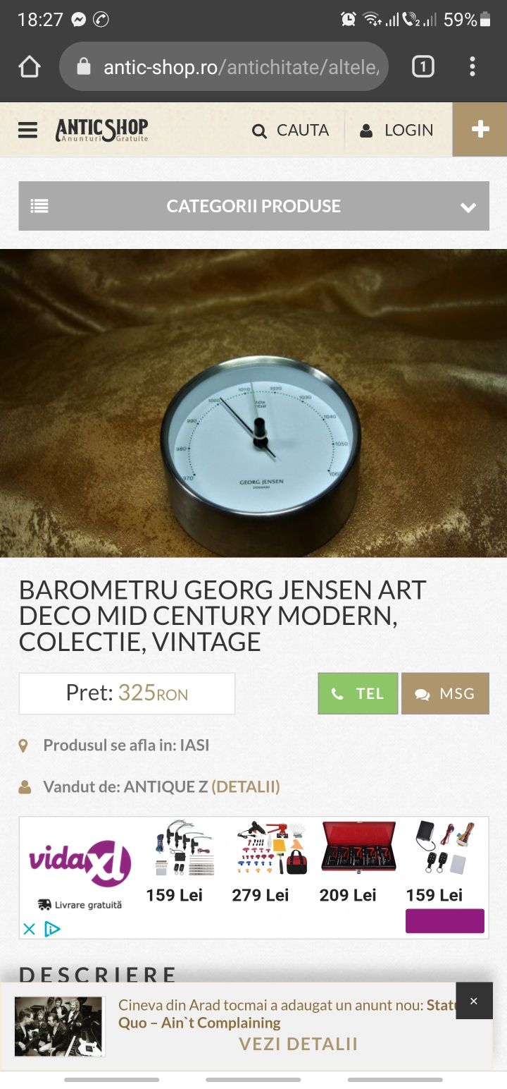 Barometru Georg Jensen Art deco mid century modern, colecție, vintage