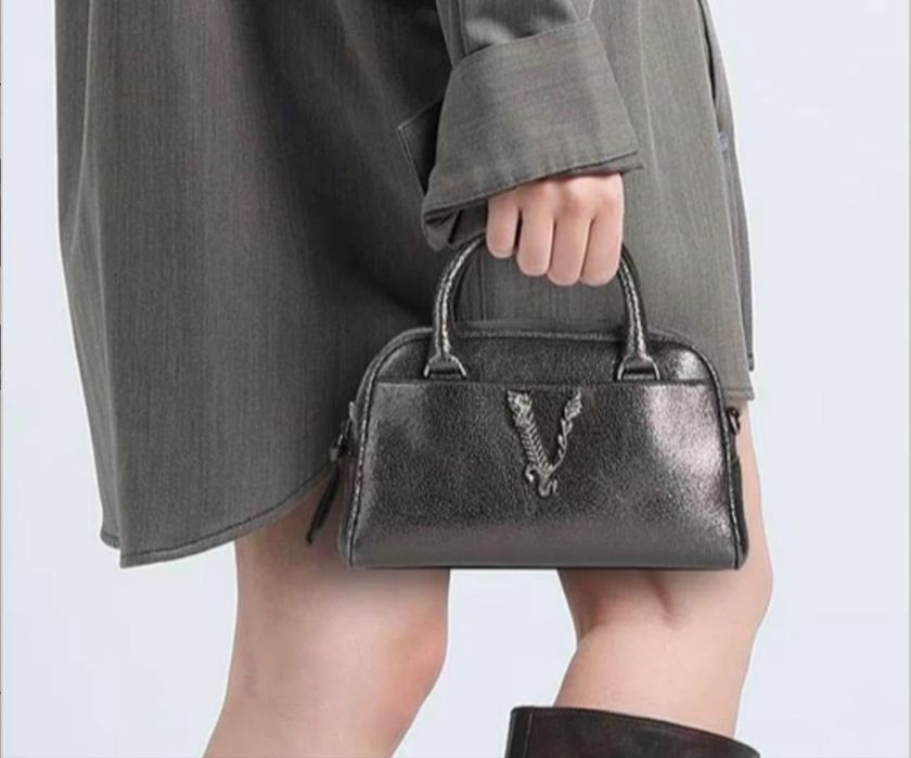 Versace Bowling Calf Leather Metallic Gray autentica 100%