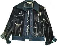 Jacheta din raiat negru in degrade bej accesoriu snur paiete buzunare
