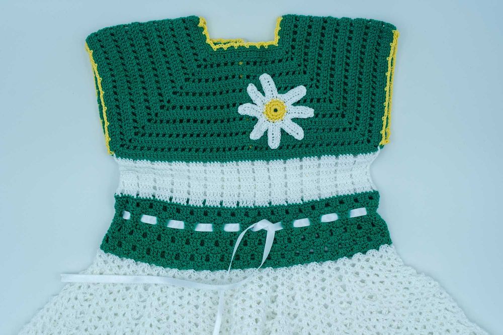 Rochie fete bumbac 1-2 ani verde cu alb