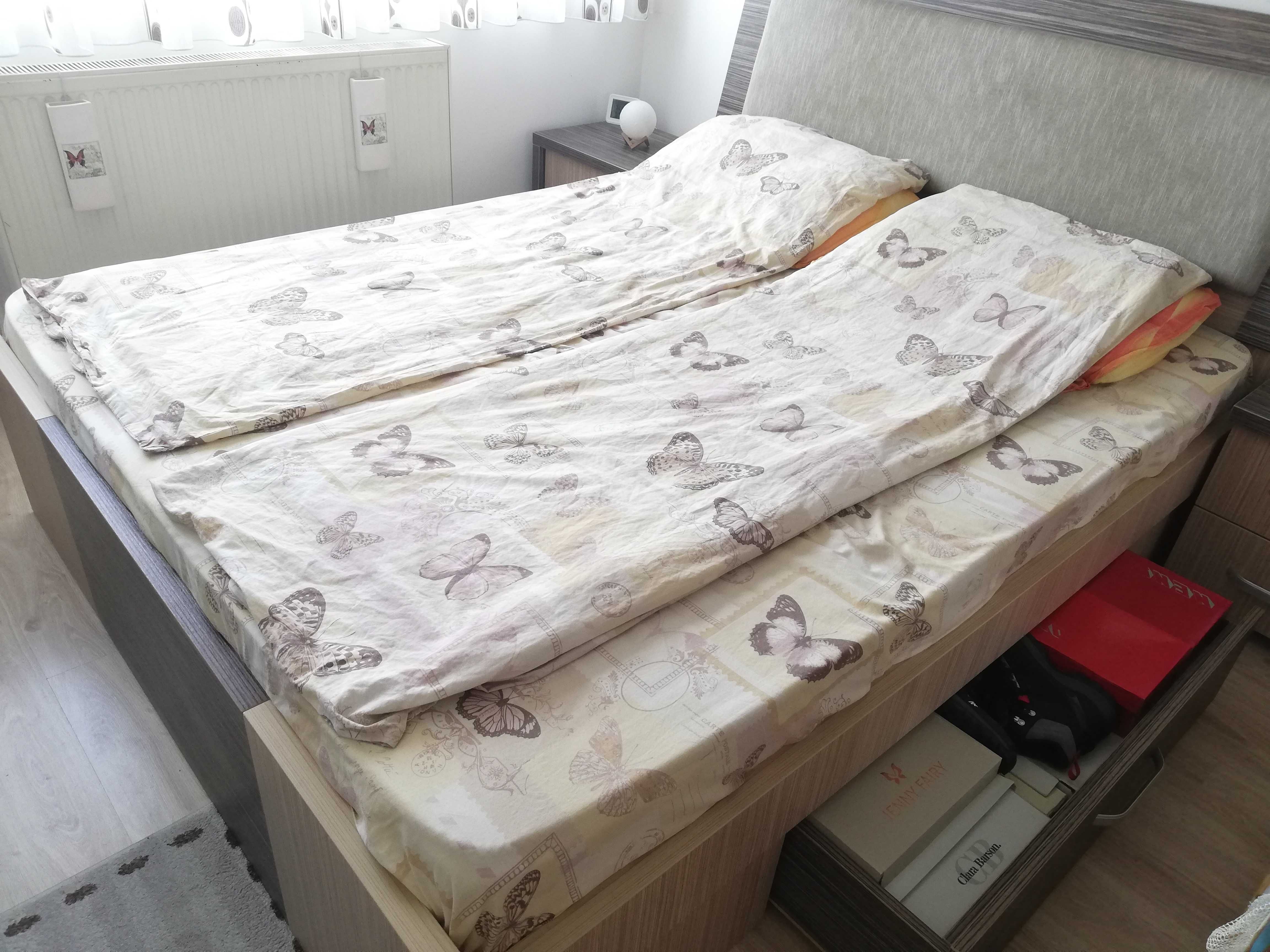 Pat dormitor 160 x 200 cm cu spațiu depozitare și saltea ortopedică