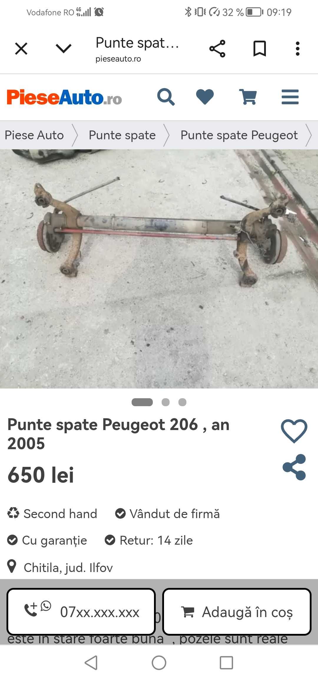 Vand punte spate Peugeot 206 după 2003 (senzori activi)