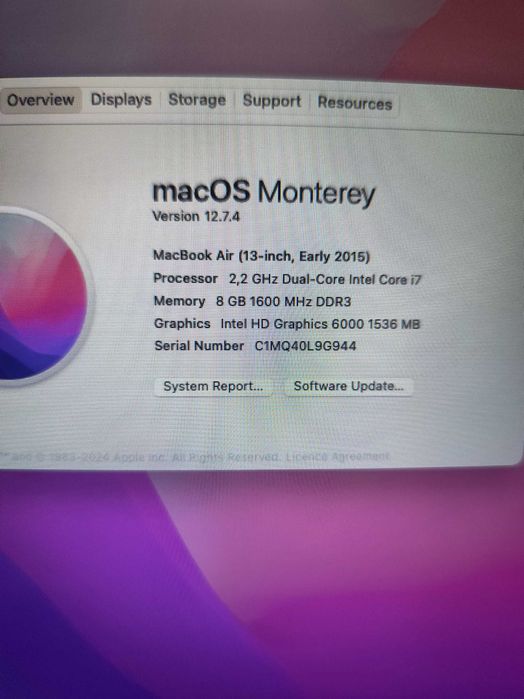 MacBook Air 13" 2015 i7 2.2GHz 8GB RAM 128Gb SSD