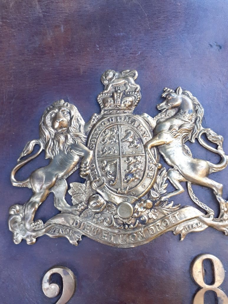 Geanta militară documente,veche/piele,cu stema regală Anglia