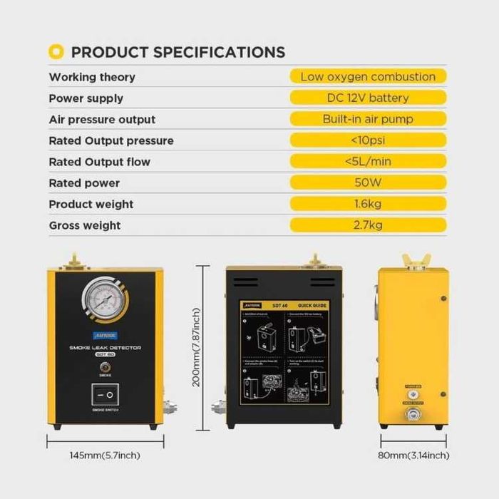 Машина за откриване на течове с пушек | Автомобилен димен детектор