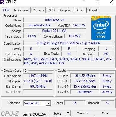 xeon e5-2697A V4 16 CORE 32 THREAD 3.1ghz Server Workstation x99 145w