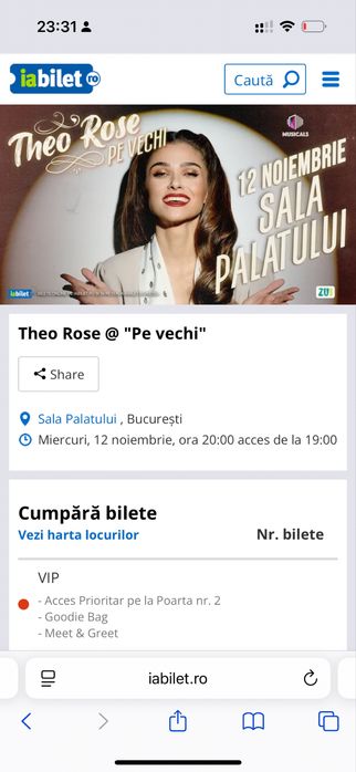 Bilet Theo Rose concert “Pe vechi” Sala Palatului