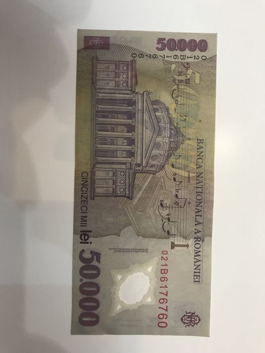 Vand 2 bancnote de 50000 lei, an 2001, George Enescu, format polimer
