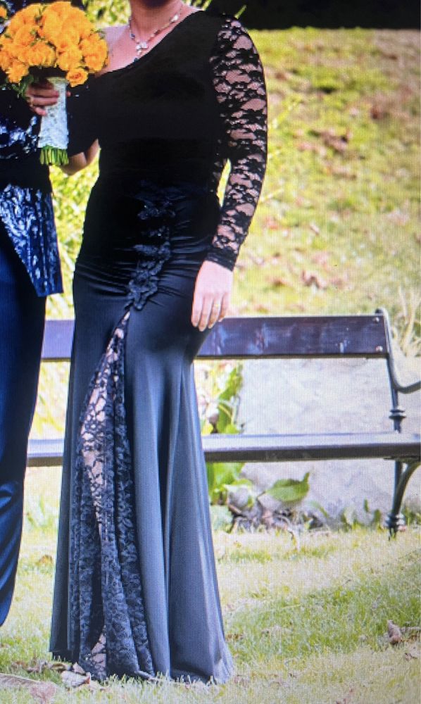 Asos rochie neagra nasa gala dantela lunga M/L