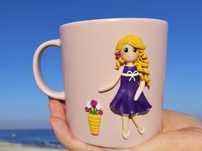 Cana handmade fimo cadou fetita cu flori