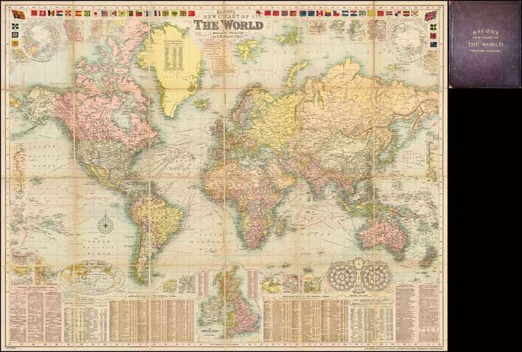 Карта на света от 1906г. - за колекционери BACONS NEW WORLD MAP