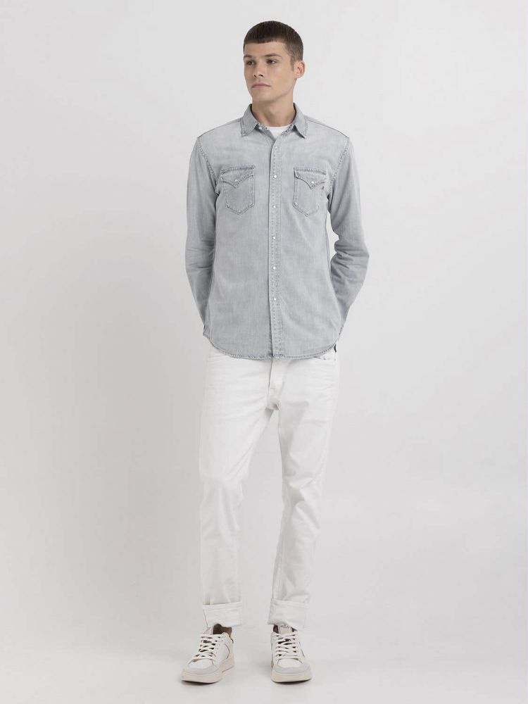 Мъжка риза Replay Grey Denim, over shirt, размер L