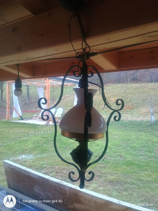 Candelabru rustic meta, metal și sticla