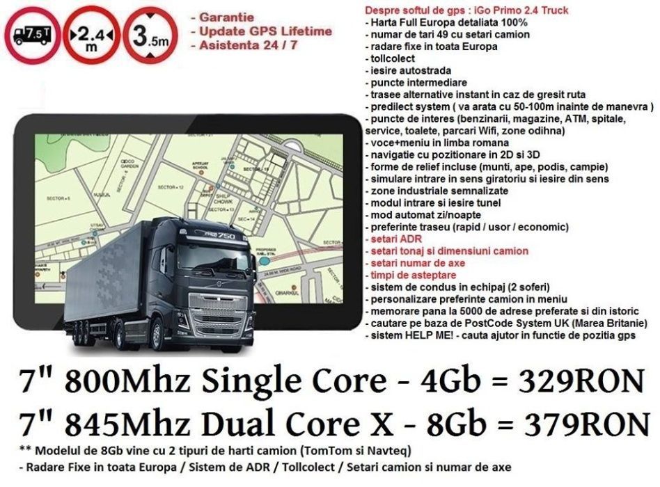 GPS 7"Navigatie Auto GPS TIR,GPS CAMION GPS IGO Primo Full EUROPA 2024