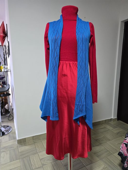 Vesta bumbac handmade, albastru electric pentru rochii, fuste, blugi;