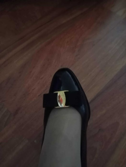 Pantofi din piele+lac piele naturala negri, integral piele, 23,5 cm