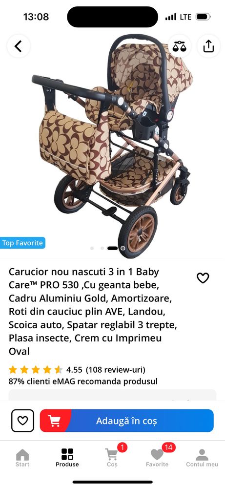 Carucior 3 in 1 cu scoica , landou si pozitie sport