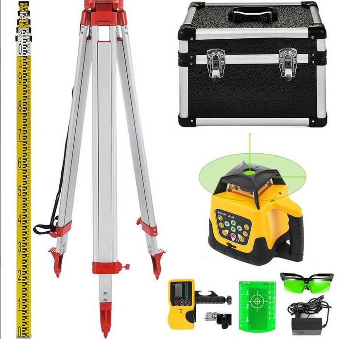 Kit laser verde VEVOR 500M, trepied din aluminiu, nivelă laser de 5M