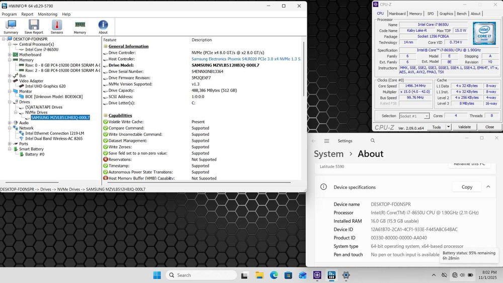 Dell Latitude 5590 i7 8650U 16GB RAM 512GB NVME Windows 11 Pro
