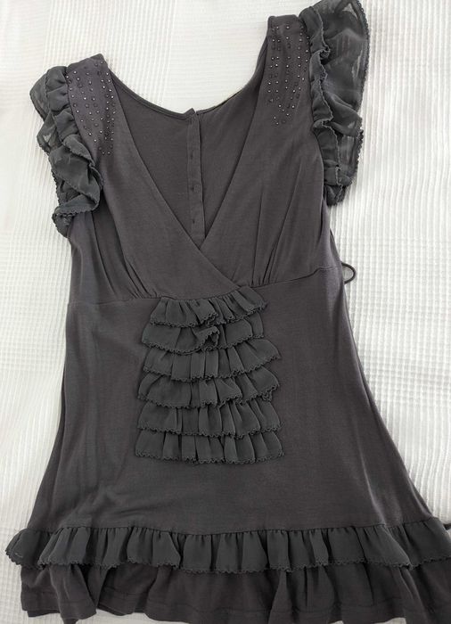 Bluză gri cu volane și aplicații, mărimea 14/M