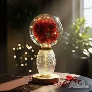 Декоративна лампа с червени рози и мека светлина
