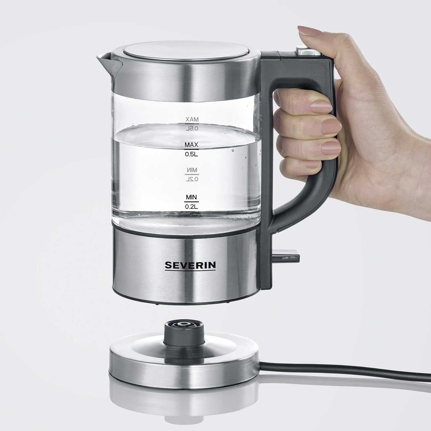Чайник Severin WK3472, 0.5л, 1100W, Скрит нагревател, Дисплей за ниво
