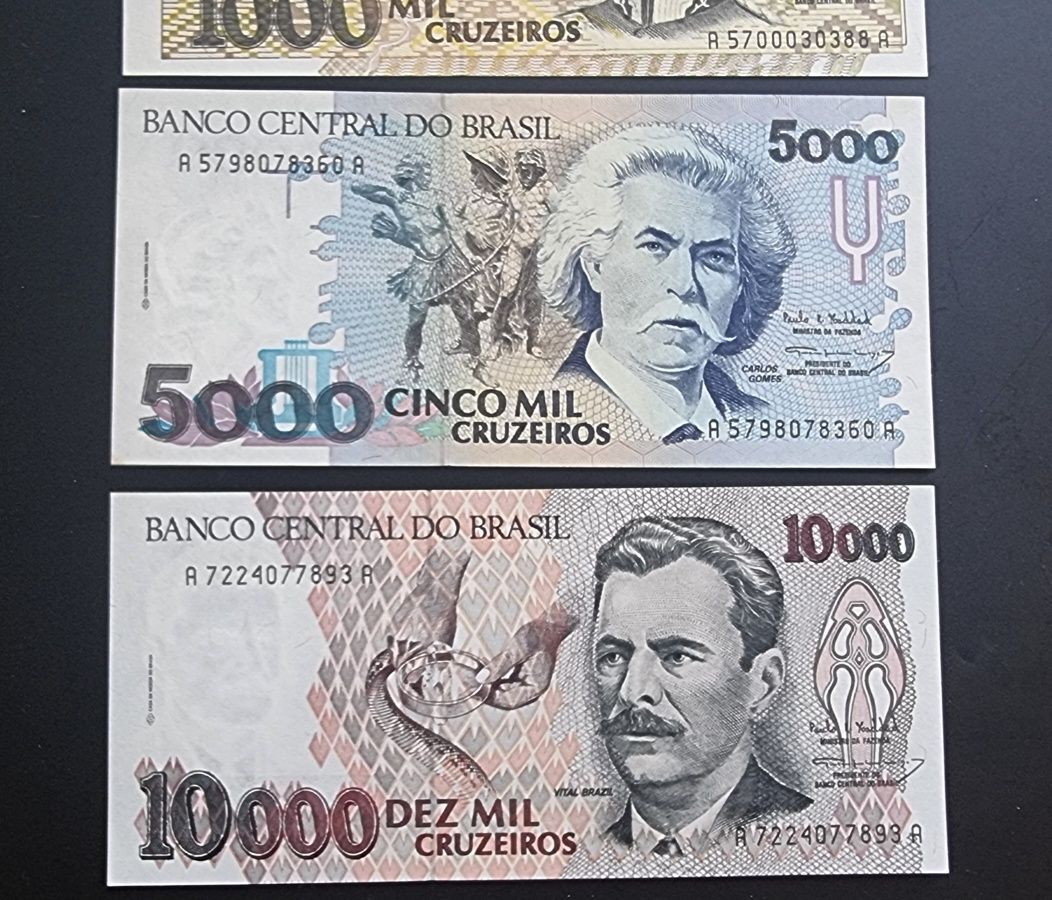 Бразилия. 50,100,200,500,1000,5000 и 10 000 крузейро.

Бразилия.
50,10