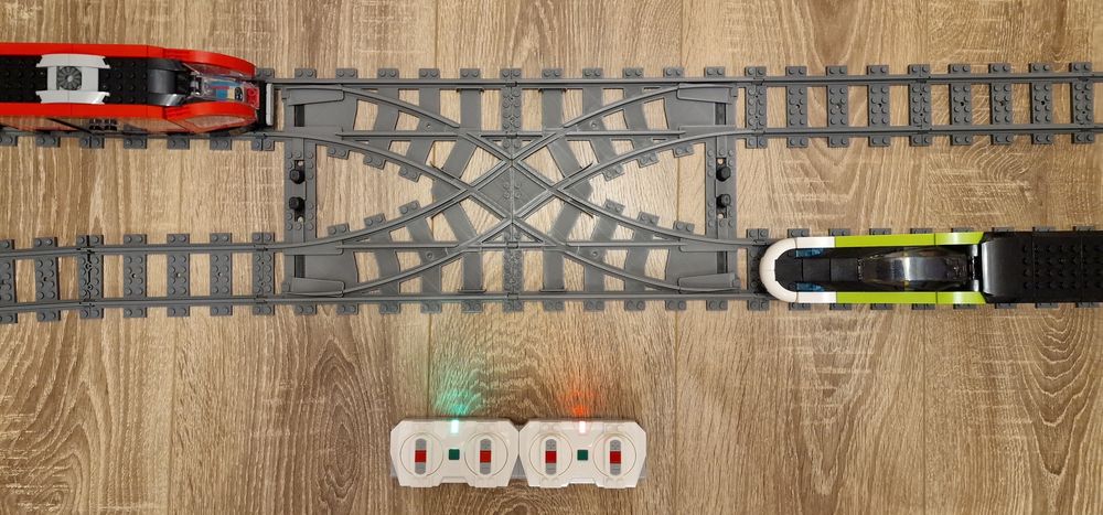 Intersectie 4 macazuri sine tren Lego City, intersectie simpla, sine