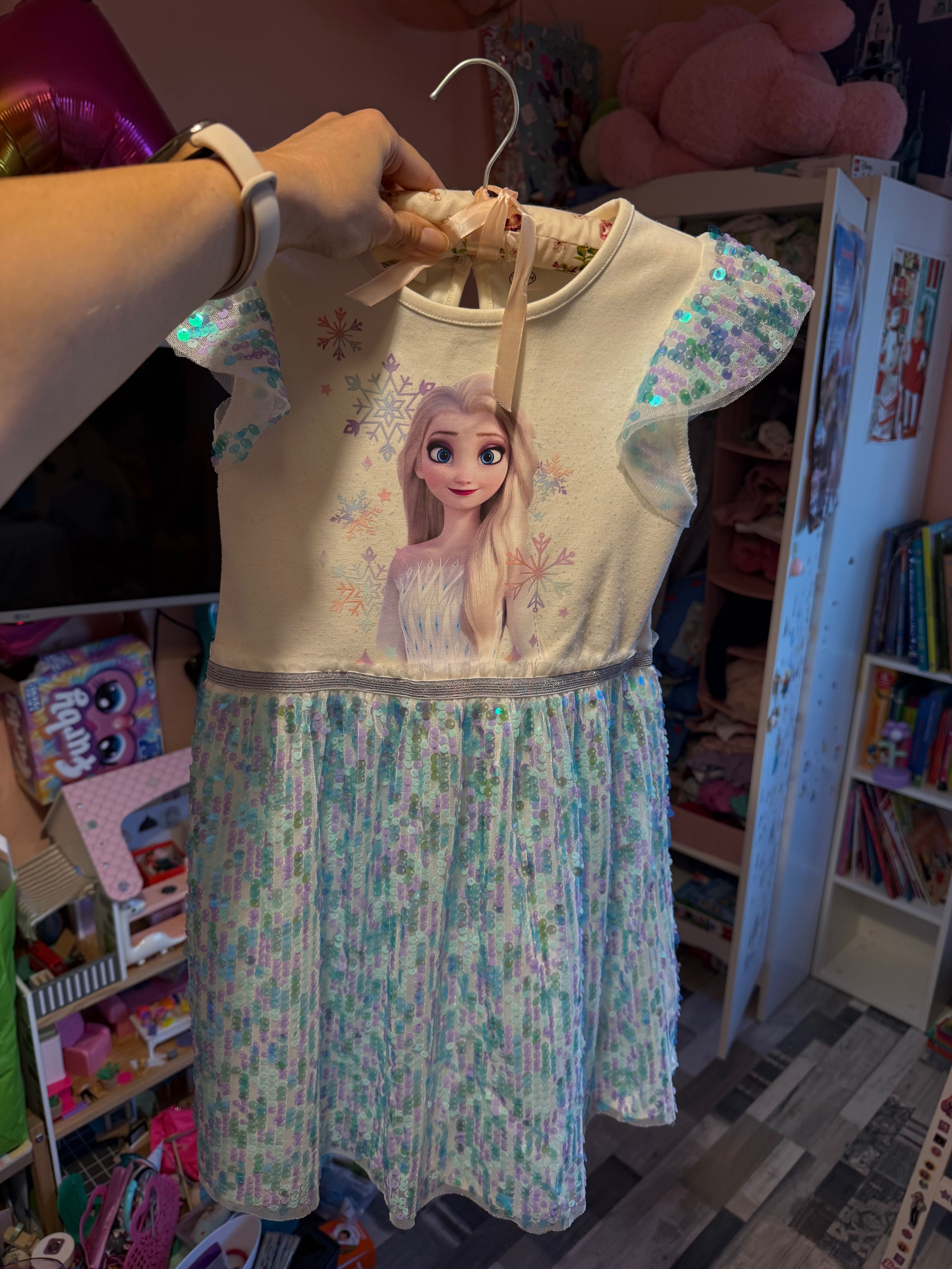 Детска рокля Елза Frozen с пайети