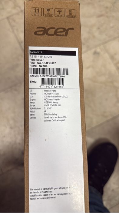 Laptop sigilat acer aspire 3 15 a315-44p ryzen 7 5700u 16gb 1tb