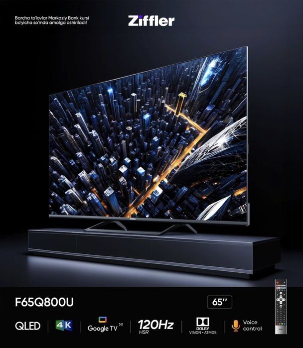 Телевизоры ZIFFLER 75 4K Qled 120hz Smart Google Tv Доставка Бесплатно