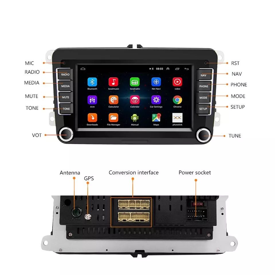 Navigație cu android 2GB RAM pt vw golf 5/6 polo, jetta, seat, skoda