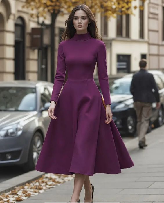 Rochie midi,mov și maro