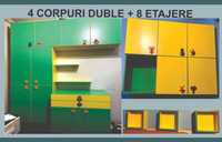 Mobila dormitor copii + Birou cadou- 4 CORPURI DUBLE + 8 ETAJERE