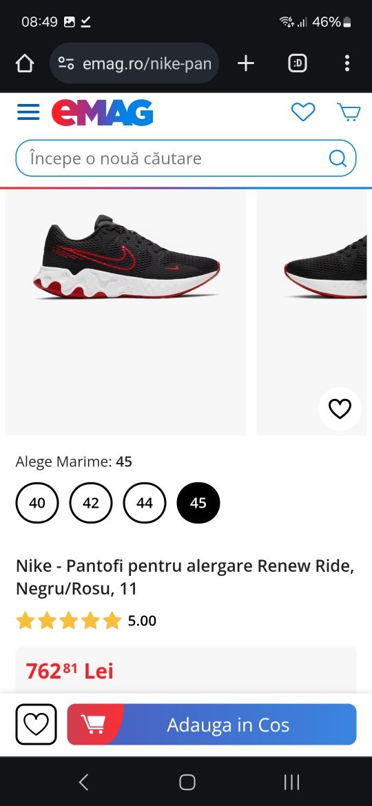 Nike Renew Ride - adidasi jogging / alergare / running, masura 43,5.