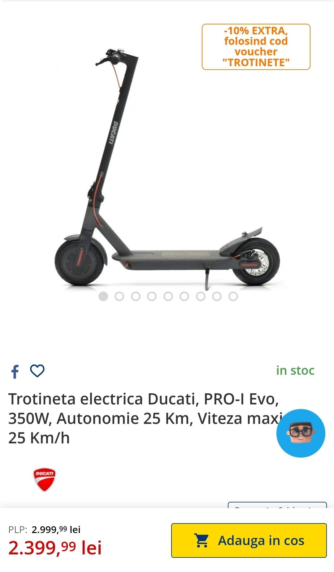 Trotineta electrica Ducati Evo Pro-I 
Motor 350w fara perii
Roti 8.5 i