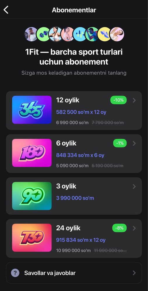 1Fit yillik abonement