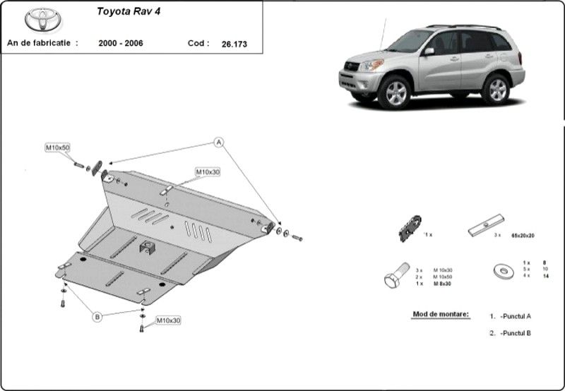 Scut motor metalic pentru Toyota Rav 4 1994-prezent - otel 2-2.5mm