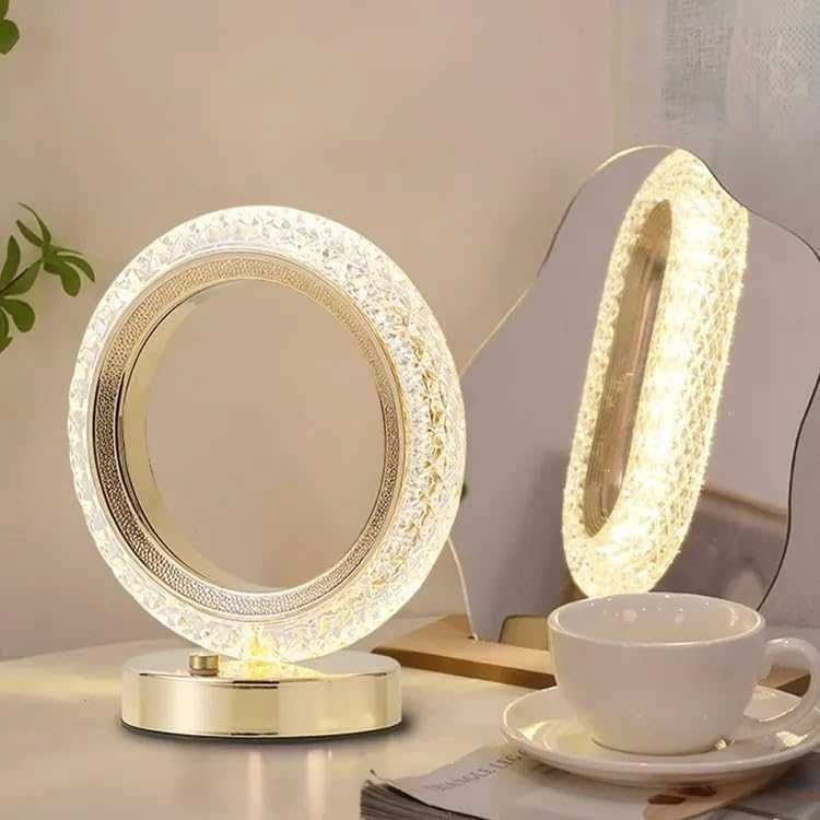 Lampa LED tip inel de cristal reincarcabila USB auriu 16x18 cm