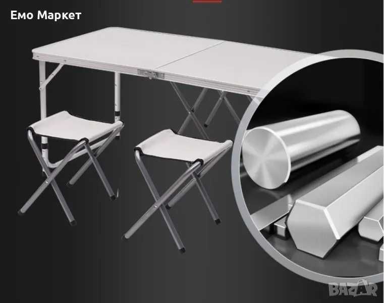 % Промо Нови 4 цвята Сгъваема маса с 4 стола и отвор за чадър 120x60см