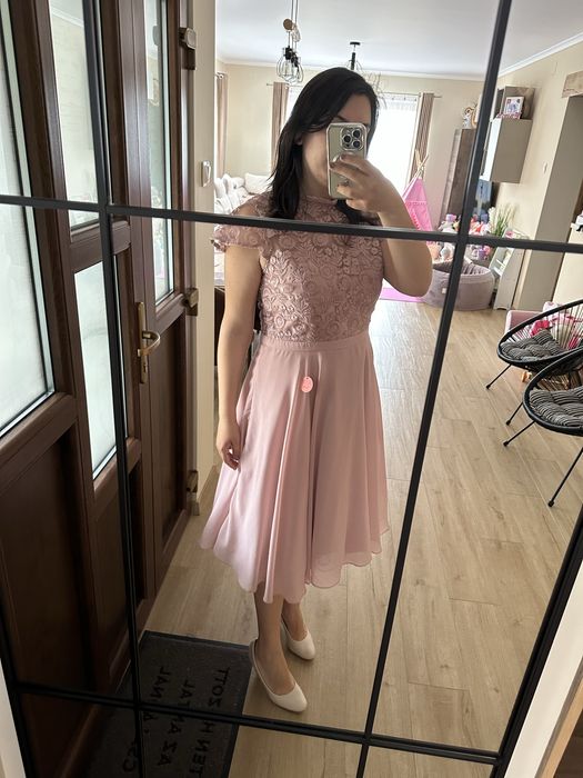 Rochie eleganta dantela roz pudra nou de ocazie nasa