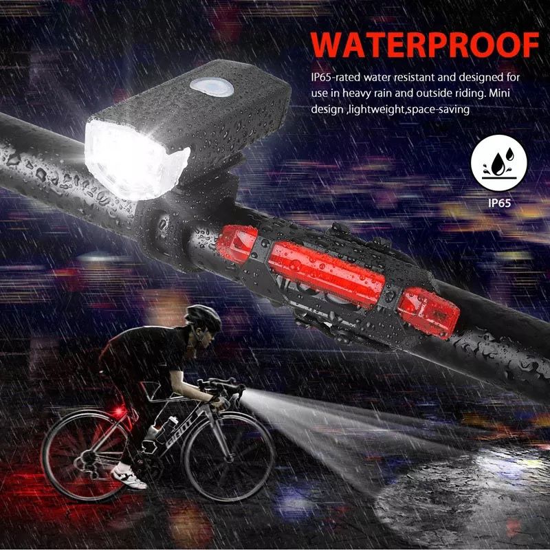 Водоустойчив презареждащ комплект LED фар и стоп за велосипед и др.
